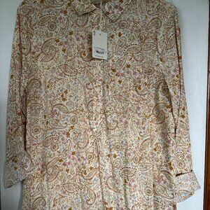 a.n.a. Cream Paisley & Floral Long Sleeve Button Down Shirt - NWT - Size ST